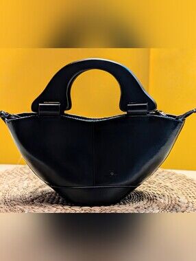 Daniela Moda Mini Leather Hand Bag Structured Acrilic Handles
